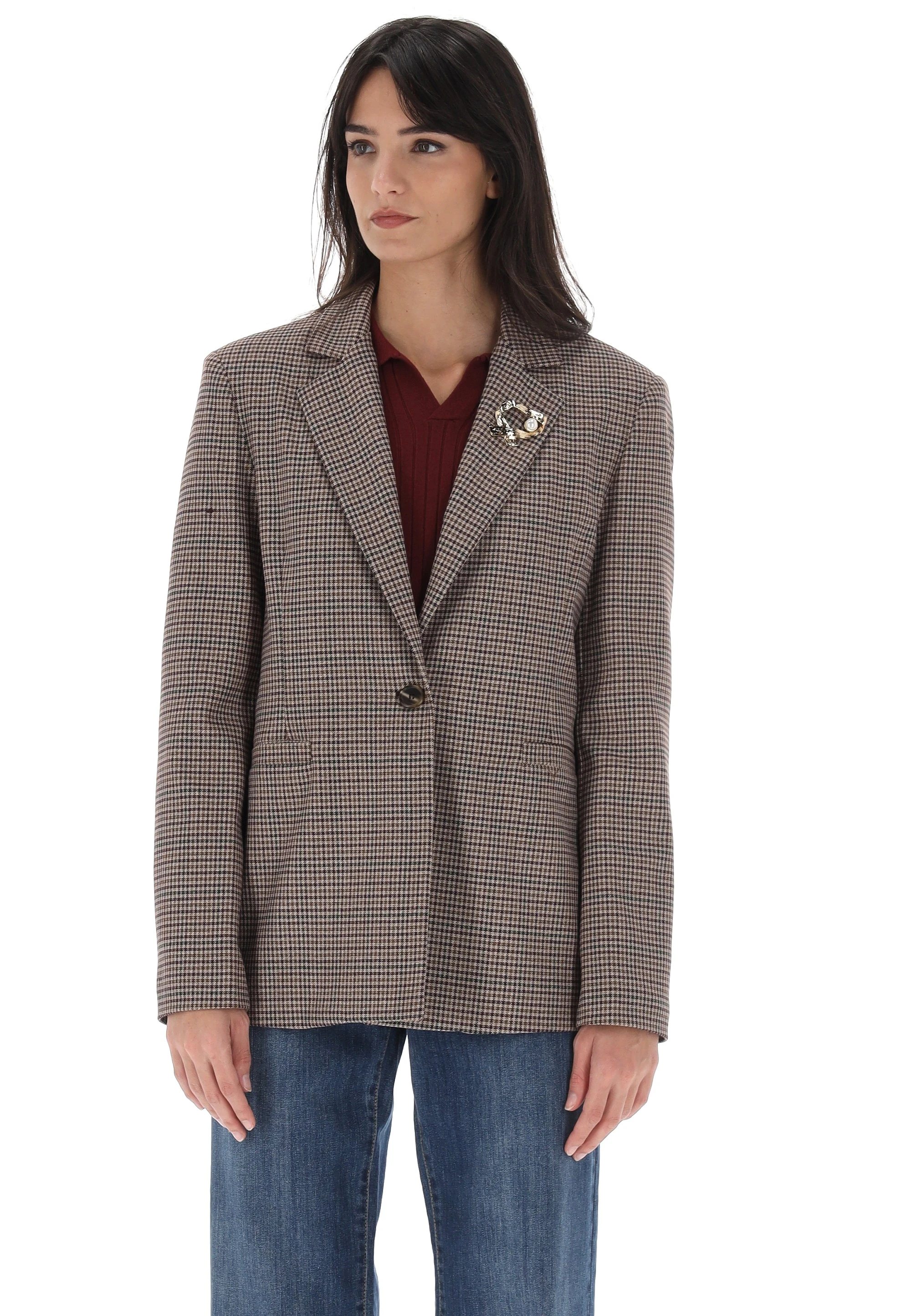 Blazer èks in fantasia pied de poule donna